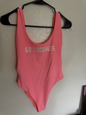 Aerie Womens M Pink Melon One Piece Swimsuit “Go Coconuts” Logo *See Note*